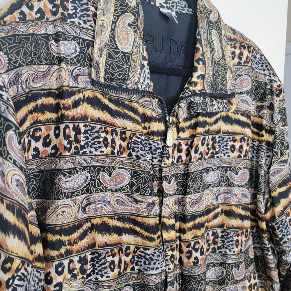 VTG‎ 90s FUDA International Silk Leopard Animal Print Windbreaker Jacket Size M - Picture 2 of 9